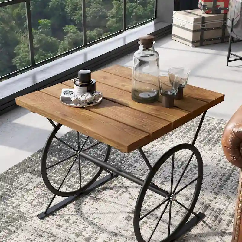 Industrial 19-inch Metal Wheel Side Table