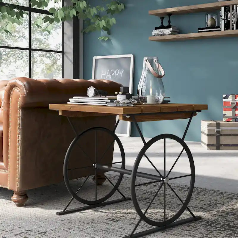 Industrial 19-inch Metal Wheel Side Table