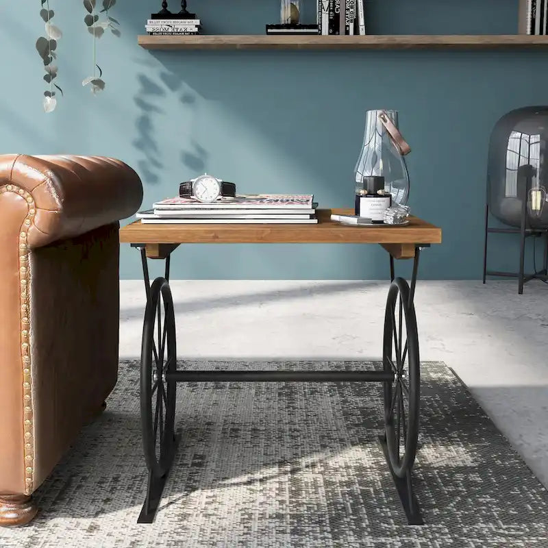 Industrial 19-inch Metal Wheel Side Table
