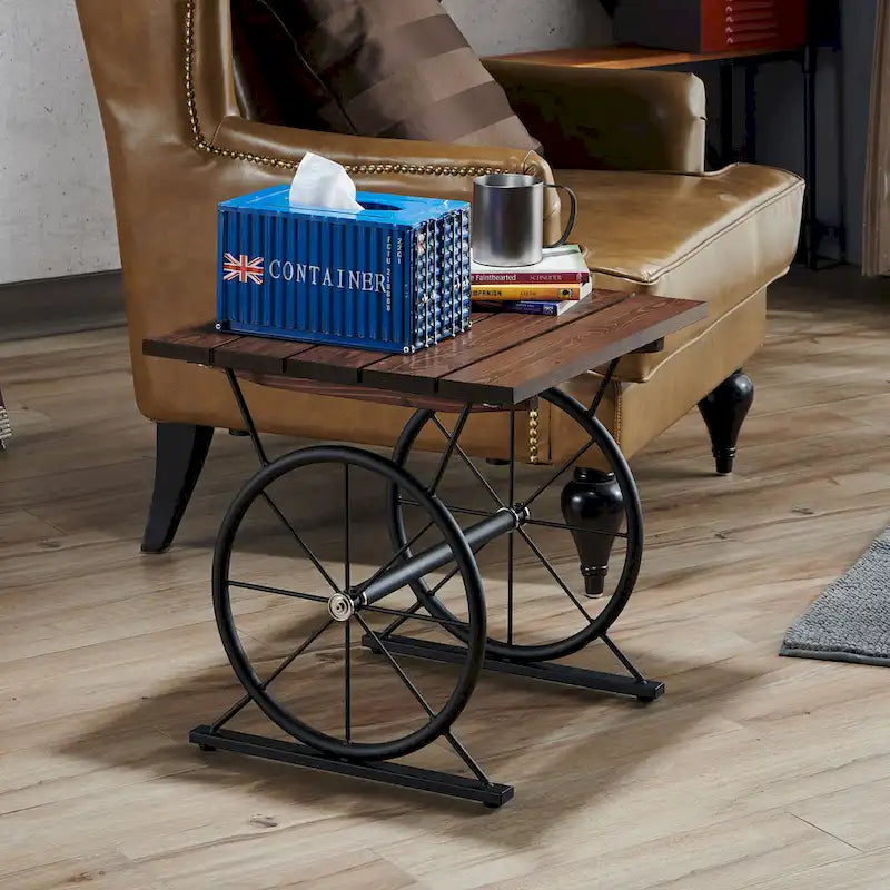 Industrial 19-inch Metal Wheel Side Table