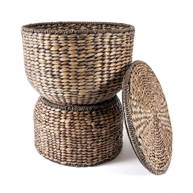 18 Hourglass Handwoven Hyacinth Storage Accent Table with Lid