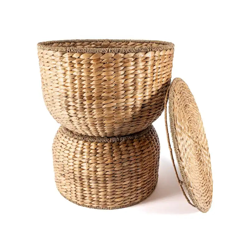 18 Hourglass Handwoven Hyacinth Storage Accent Table with Lid
