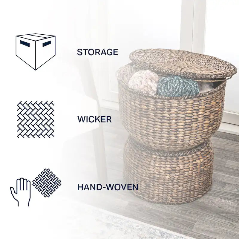 18 Hourglass Handwoven Hyacinth Storage Accent Table with Lid