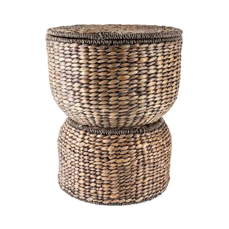18 Hourglass Handwoven Hyacinth Storage Accent Table with Lid