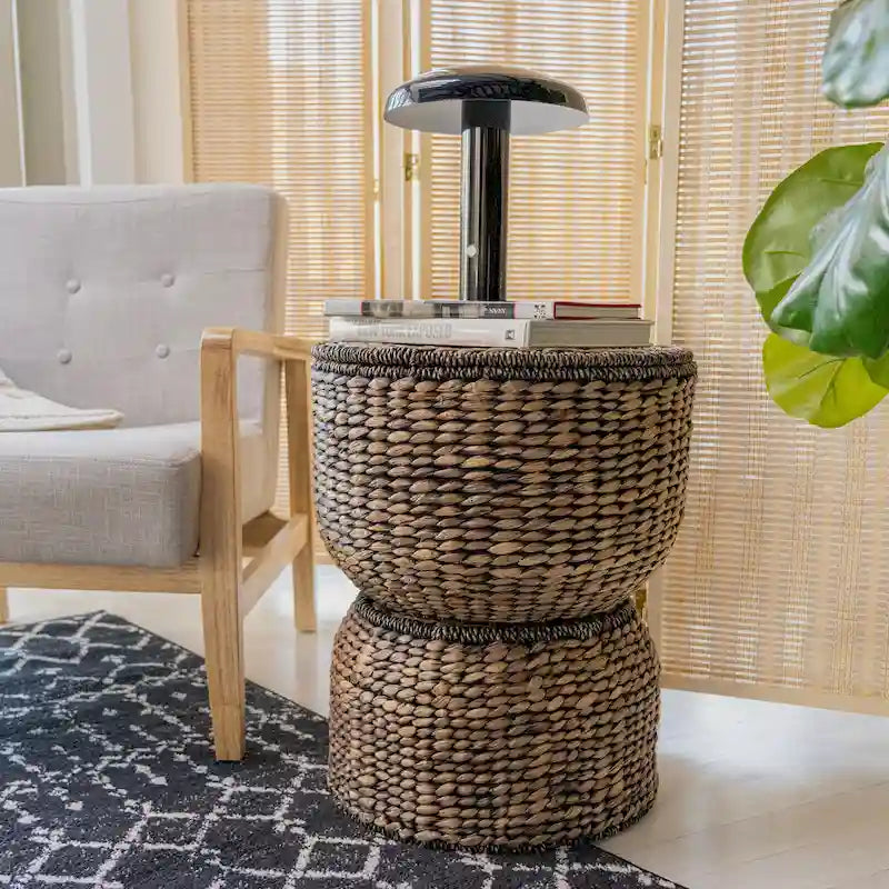 18 Hourglass Handwoven Hyacinth Storage Accent Table with Lid