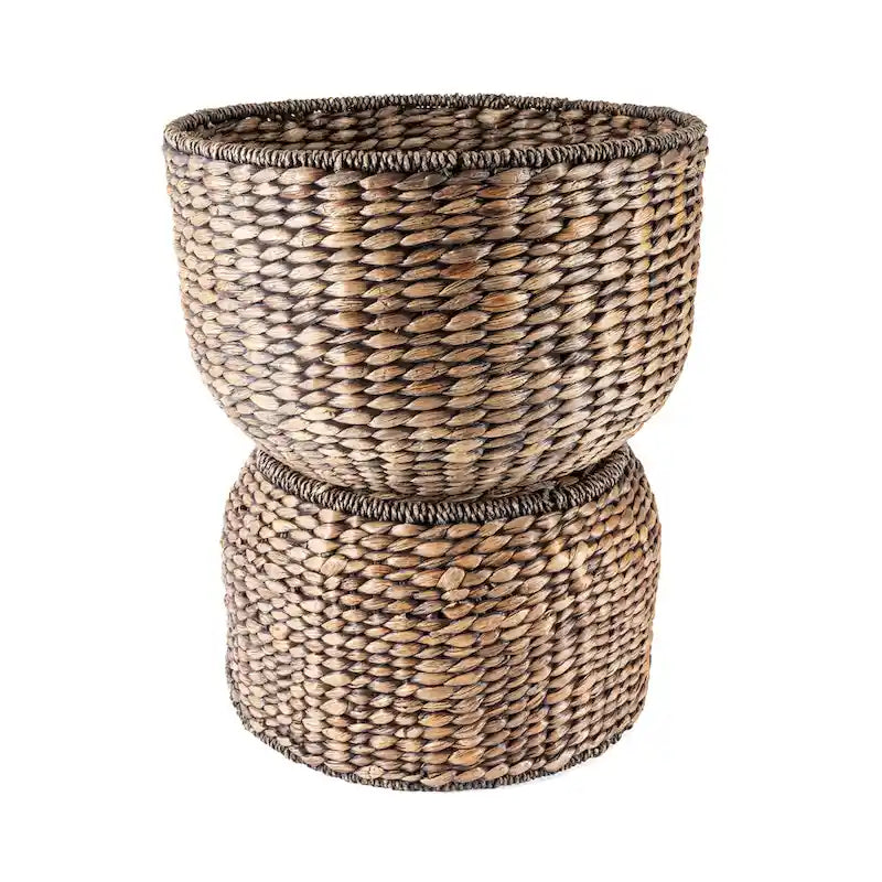18 Hourglass Handwoven Hyacinth Storage Accent Table with Lid