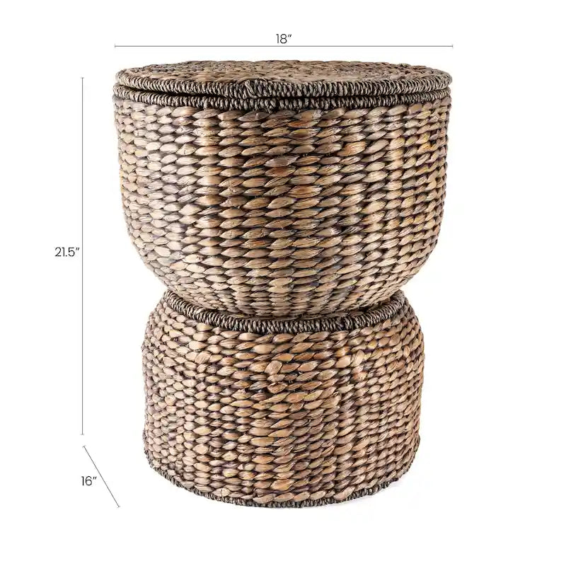 18 Hourglass Handwoven Hyacinth Storage Accent Table with Lid