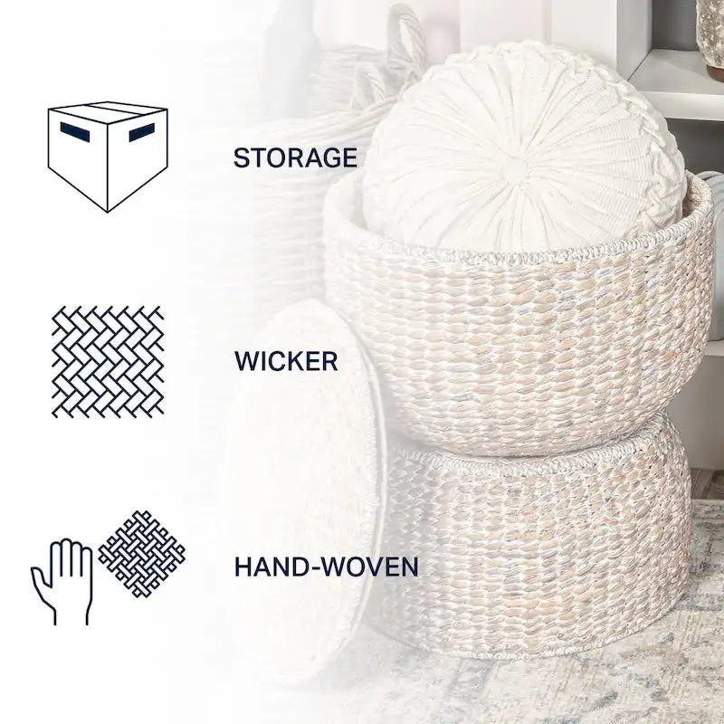 18 Hourglass Handwoven Hyacinth Storage Accent Table with Lid