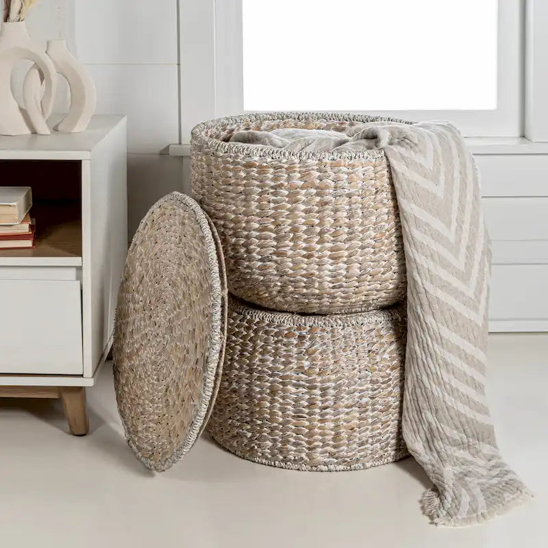 18 Hourglass Handwoven Hyacinth Storage Accent Table with Lid