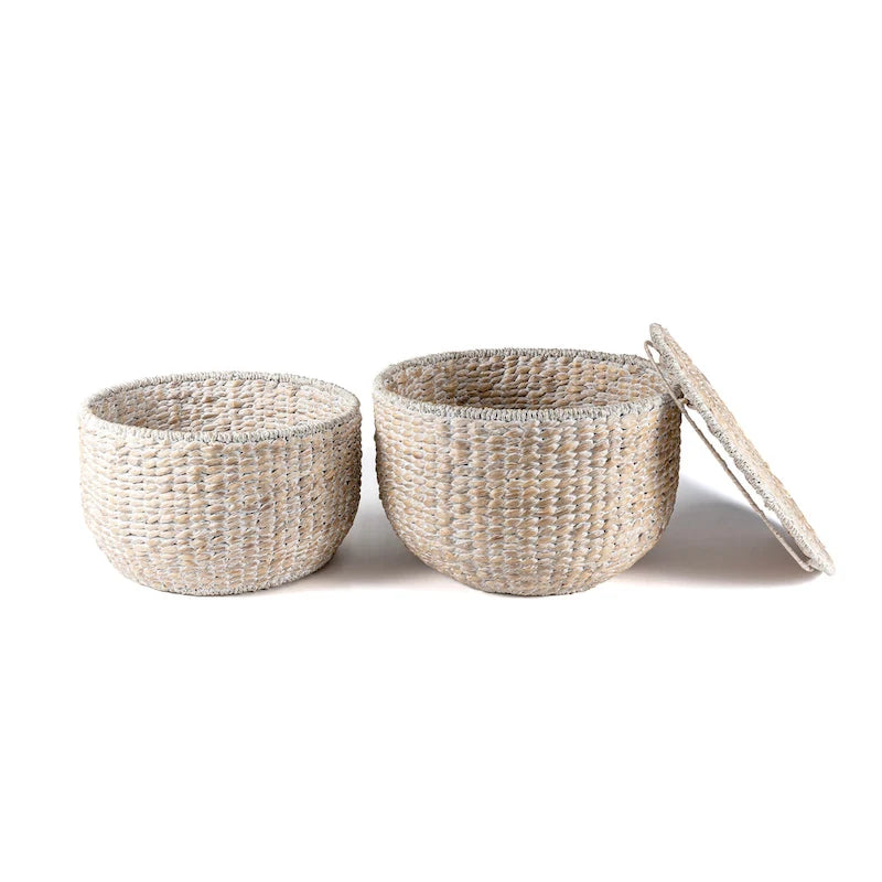 18 Hourglass Handwoven Hyacinth Storage Accent Table with Lid