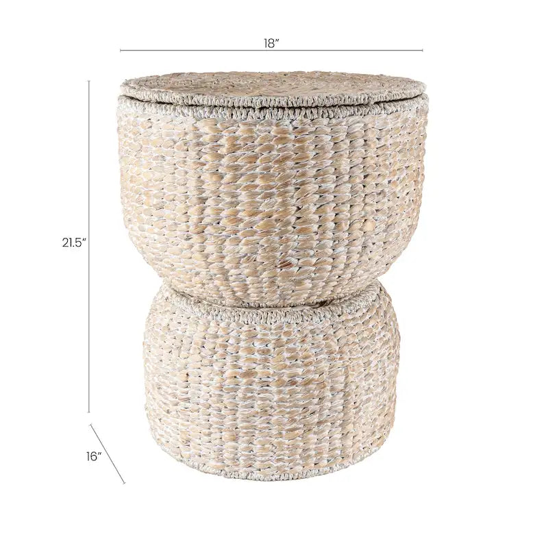 18 Hourglass Handwoven Hyacinth Storage Accent Table with Lid
