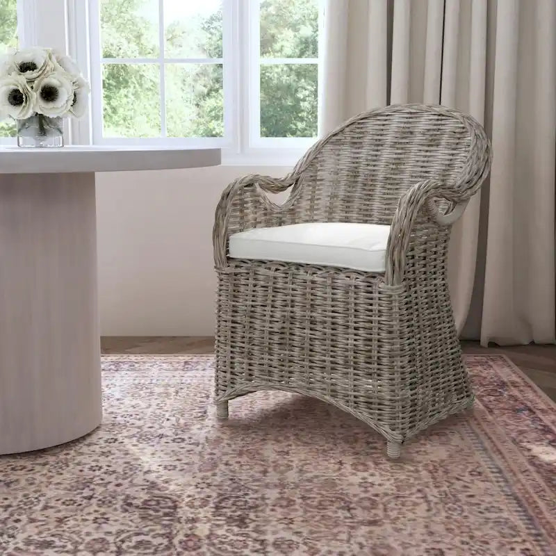 Natural Rattan Handwoven Wicker Armchair With Cushion