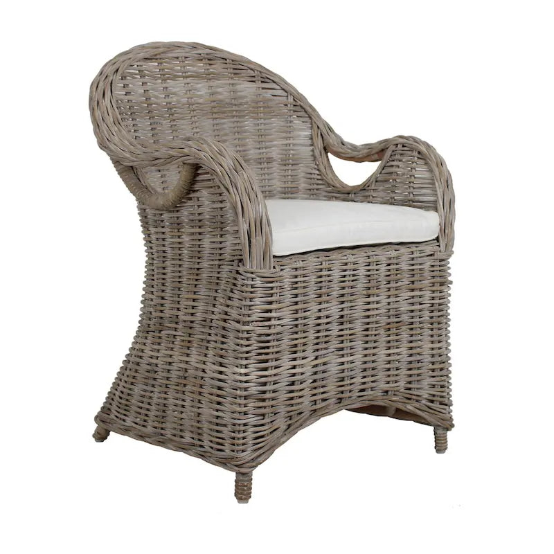 Natural Rattan Handwoven Wicker Armchair With Cushion