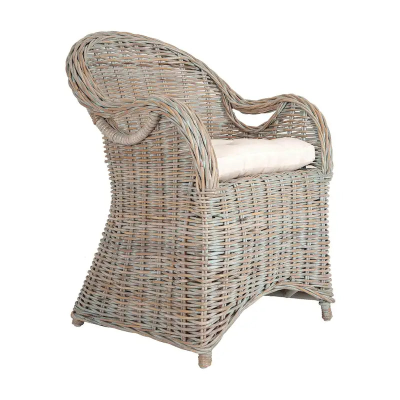 Natural Rattan Handwoven Wicker Armchair With Cushion