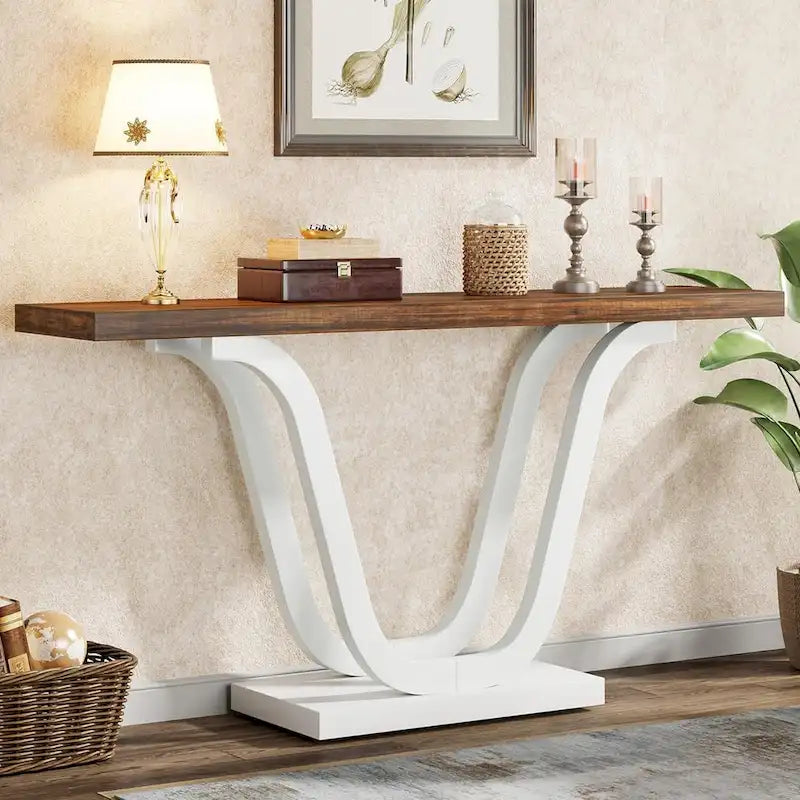 Farmhouse Console Table, 55 Inch Wood Sofa Table Entryway Table