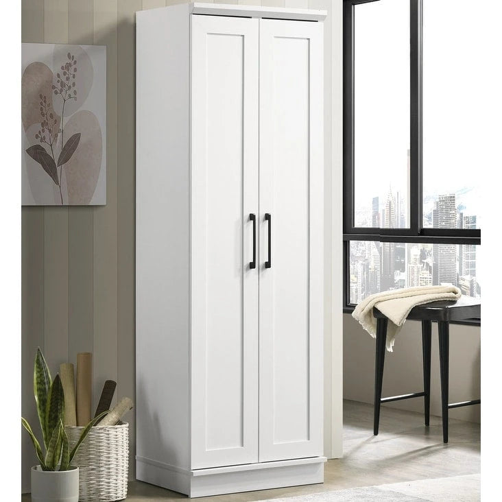 Evelyn White Sleek Storage Cabinet with Framed Panel Design