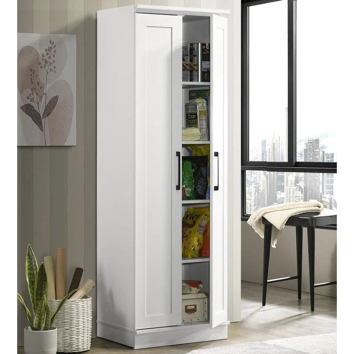 White Sleek Storage Cabinet with Framed Panel Design