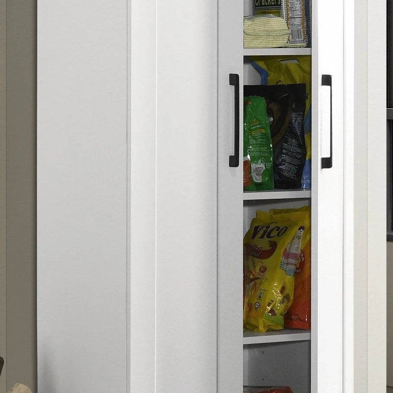 White Sleek Storage Cabinet with Framed Panel Design