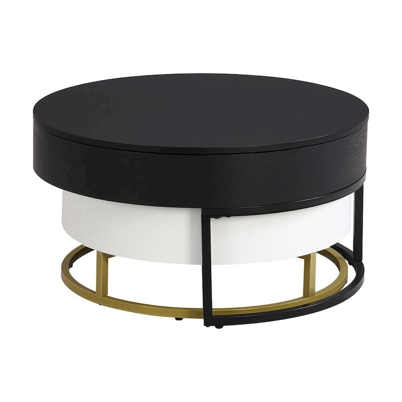 Modern Round Lift-top Nesting Coffee Tables with 2 Drawers