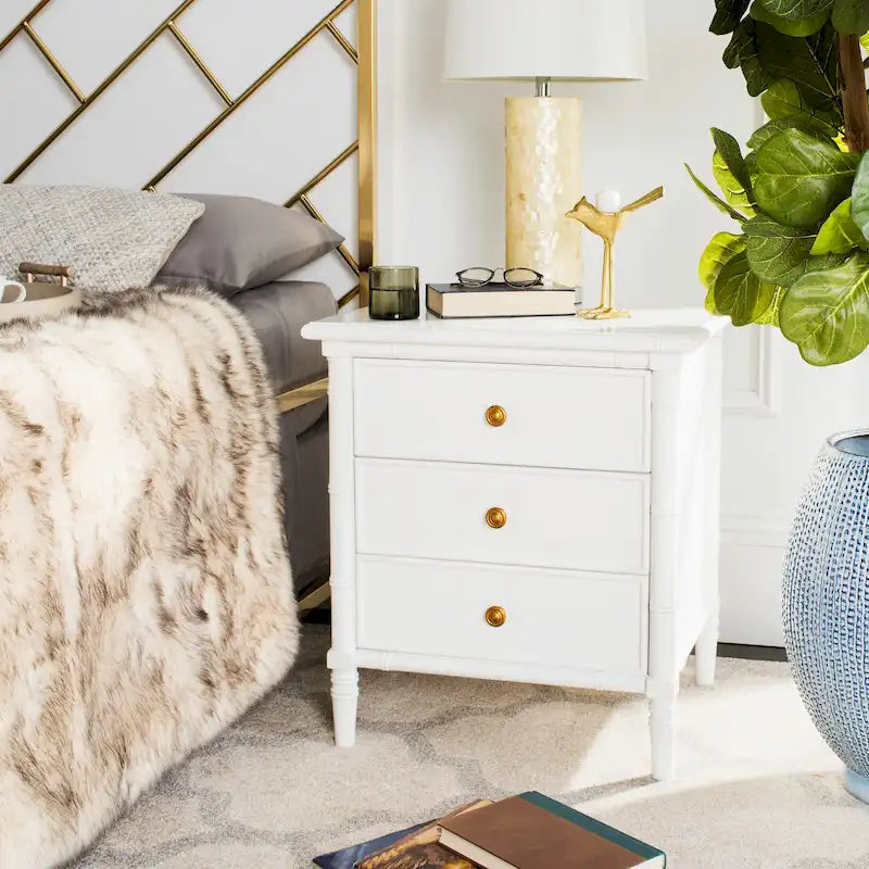 Modern Coastal 3-Drawer Navy Bamboo Nightstand