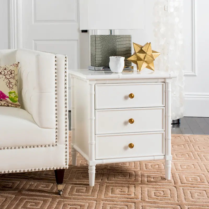 Modern Coastal 3-Drawer Navy Bamboo Nightstand