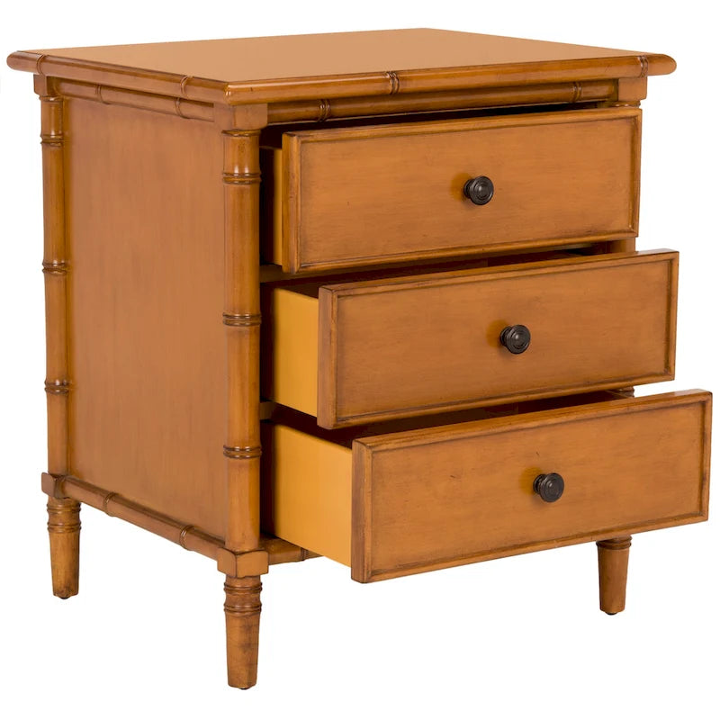 Modern Coastal 3-Drawer Navy Bamboo Nightstand