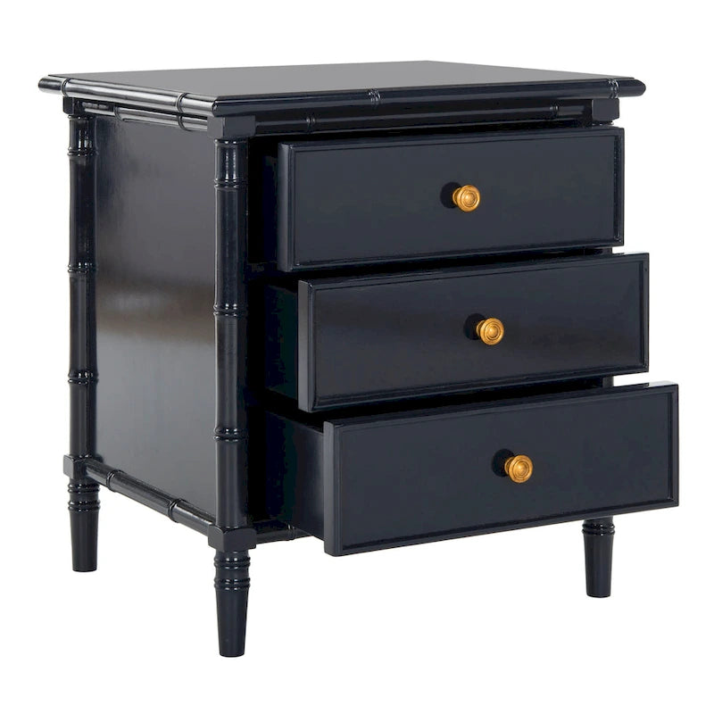 Modern Coastal 3-Drawer Navy Bamboo Nightstand