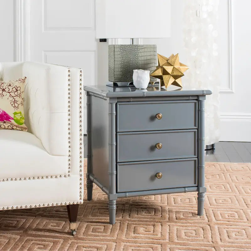 Modern Coastal 3-Drawer Navy Bamboo Nightstand