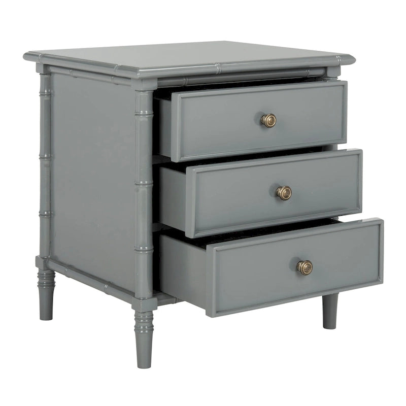 Modern Coastal 3-Drawer Navy Bamboo Nightstand