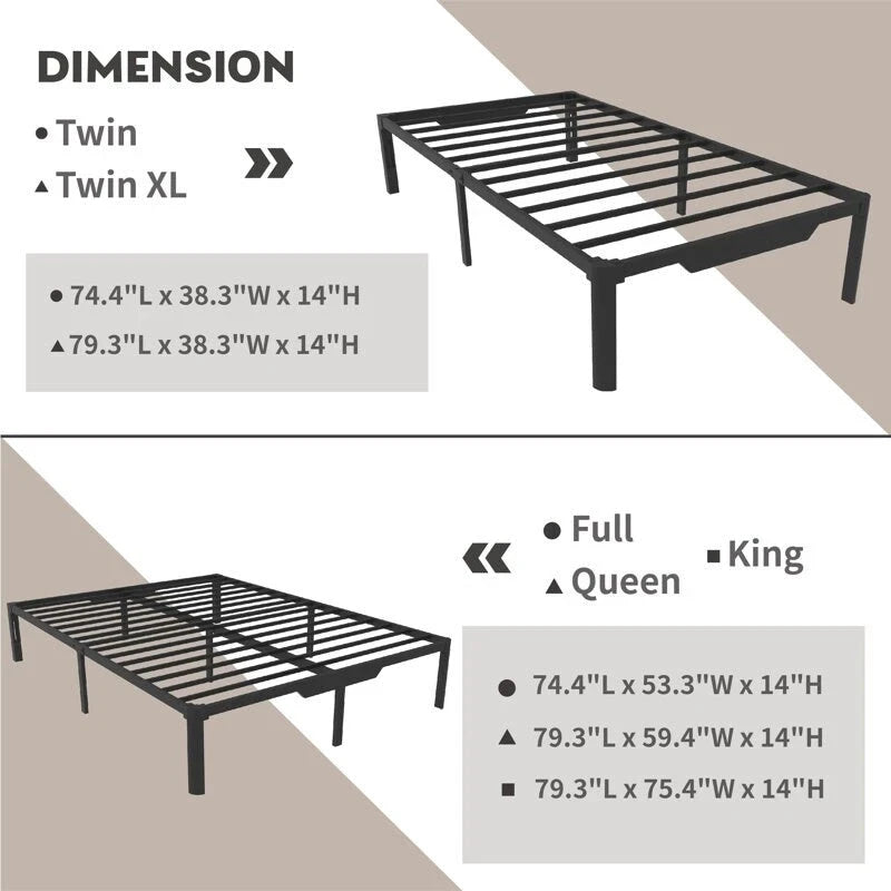 14 Metal Bed Frame with Easy Assembly & Storage Underneath