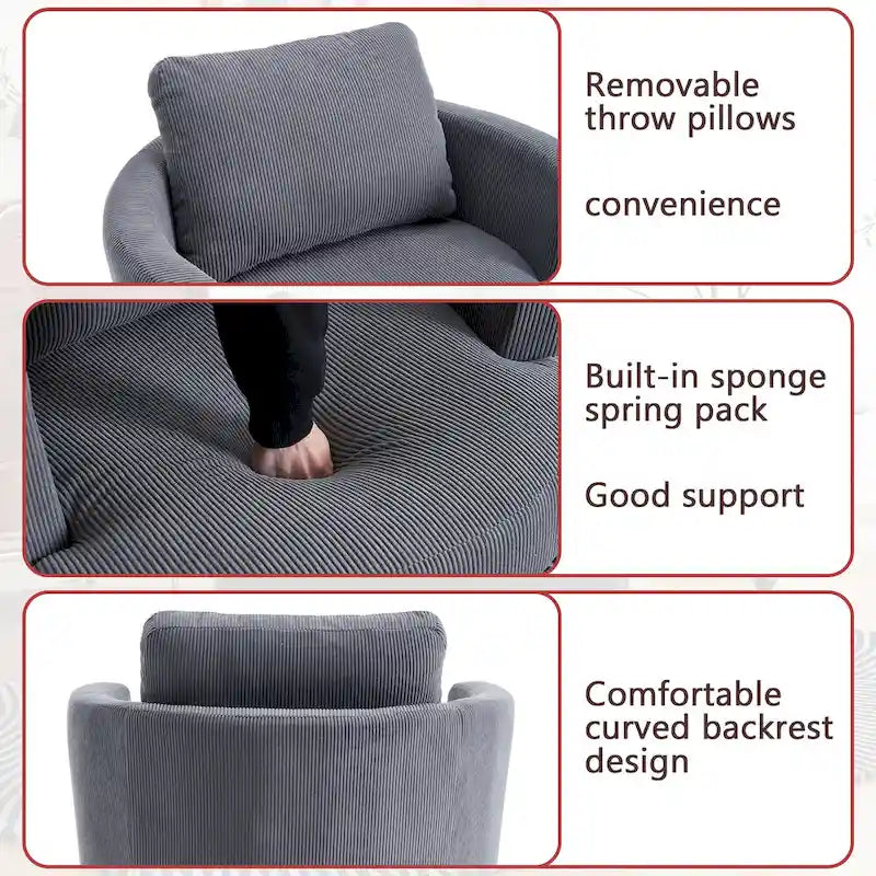 360 swivel barrel chair, comfortable round sofa chair for living room, suitable for nursery, hotel, bedroom, office