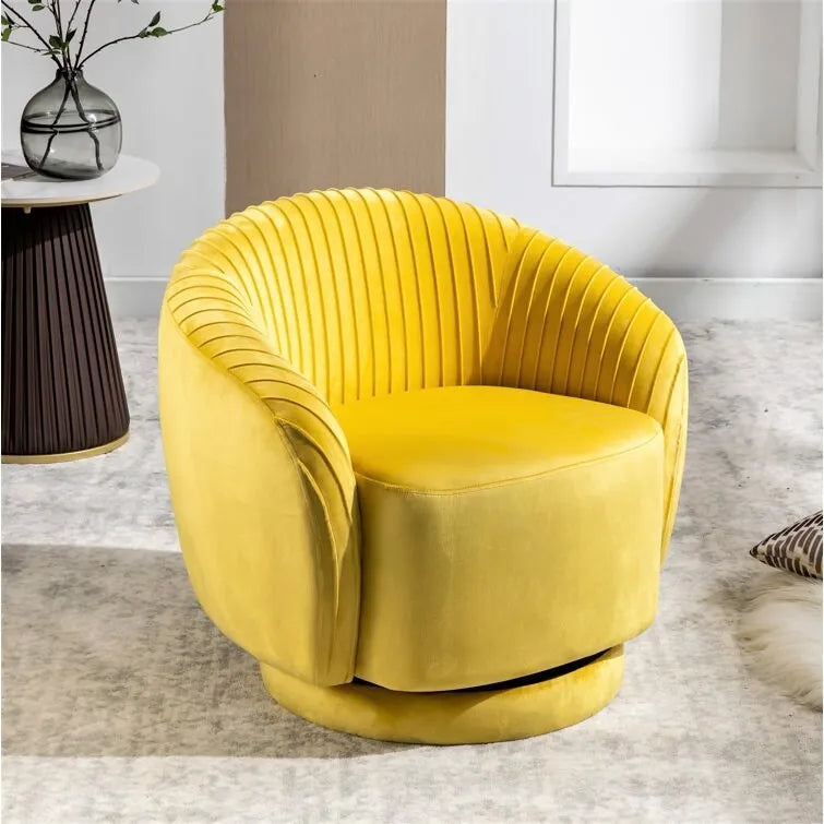 Contemporary Velvet Swivel Barrel Chair with 360 Spin Capability Round Accent One-Seater Sofa