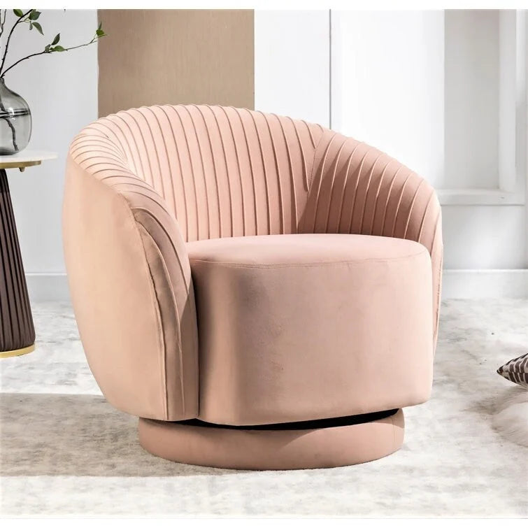 Contemporary Velvet Swivel Barrel Chair with 360 Spin Capability Round Accent One-Seater Sofa