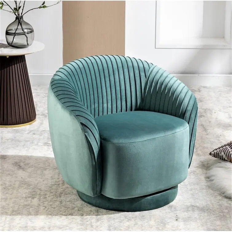 Contemporary Velvet Swivel Barrel Chair with 360 Spin Capability Round Accent One-Seater Sofa