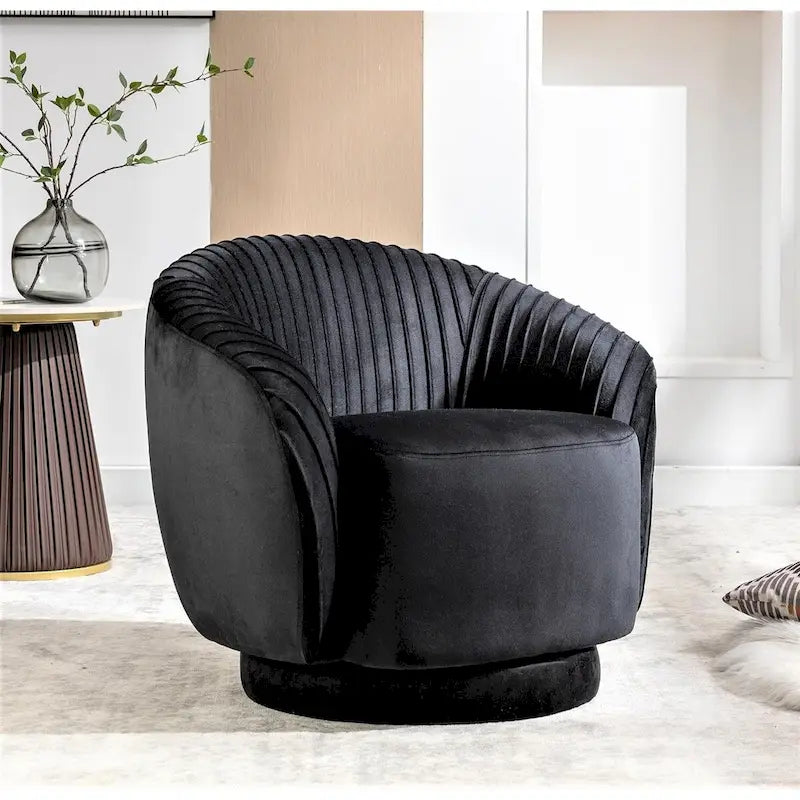 Contemporary Velvet Swivel Barrel Chair with 360 Spin Capability Round Accent One-Seater Sofa
