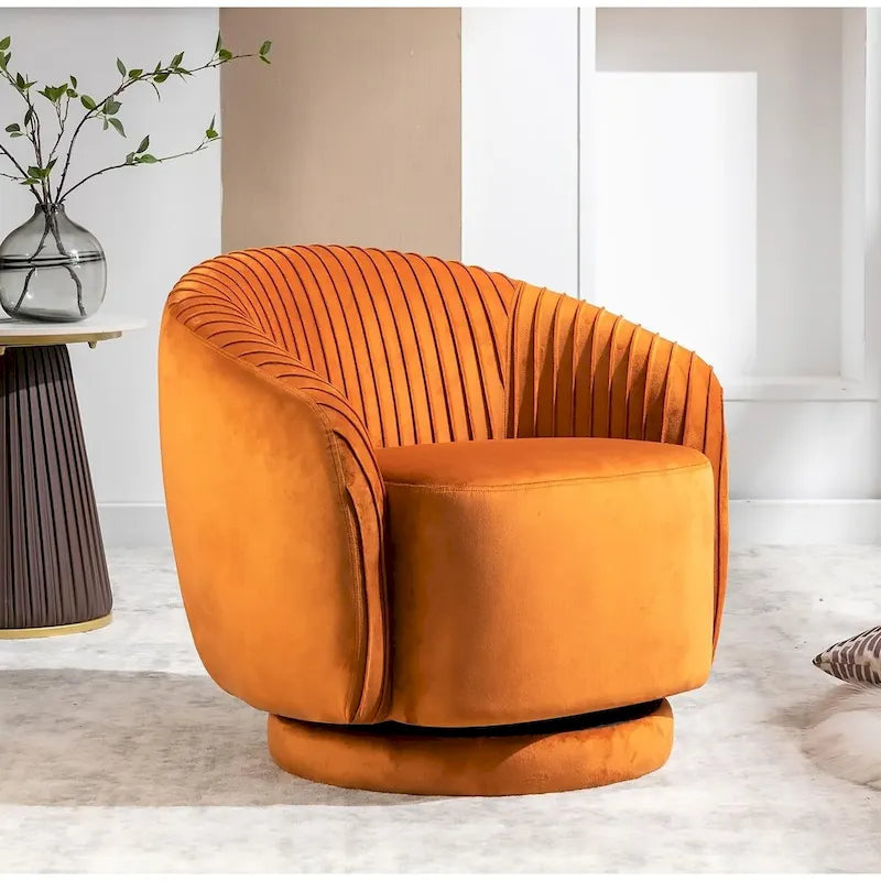 Contemporary Velvet Swivel Barrel Chair with 360 Spin Capability Round Accent One-Seater Sofa