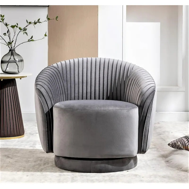 Contemporary Velvet Swivel Barrel Chair with 360 Spin Capability Round Accent One-Seater Sofa