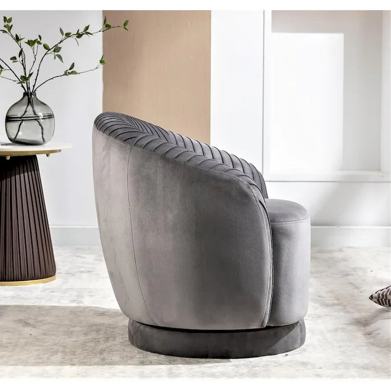 Contemporary Velvet Swivel Barrel Chair with 360 Spin Capability Round Accent One-Seater Sofa