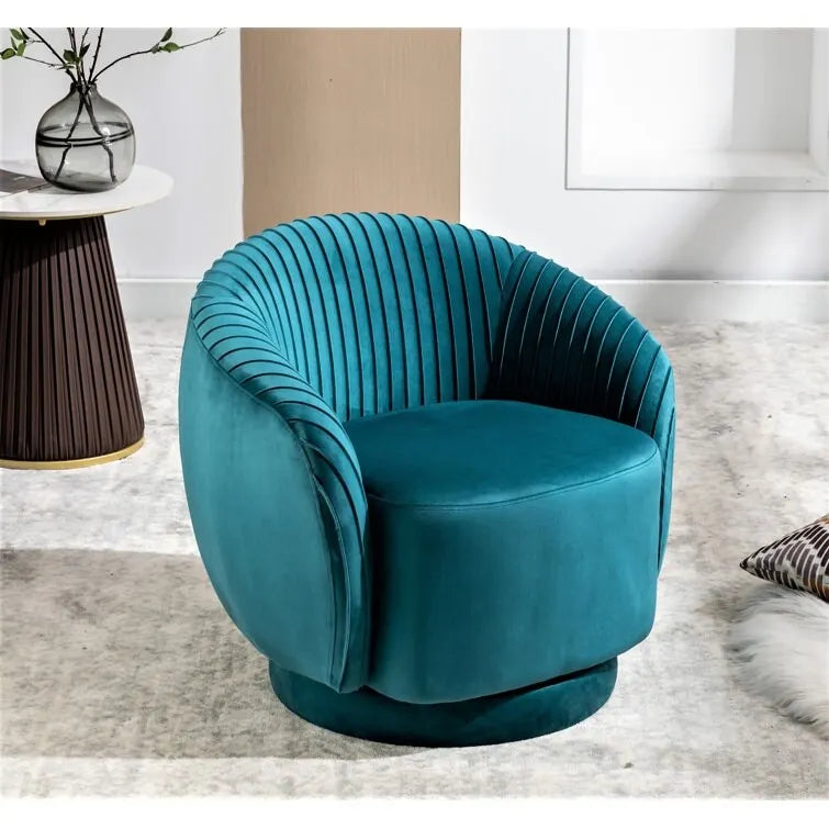 Contemporary Velvet Swivel Barrel Chair with 360 Spin Capability Round Accent One-Seater Sofa