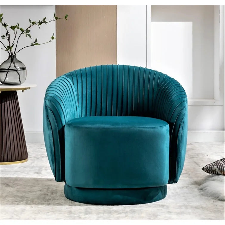 Contemporary Velvet Swivel Barrel Chair with 360 Spin Capability Round Accent One-Seater Sofa
