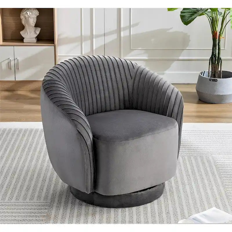 Contemporary Velvet Swivel Barrel Chair with 360 Spin Capability Round Accent One-Seater Sofa
