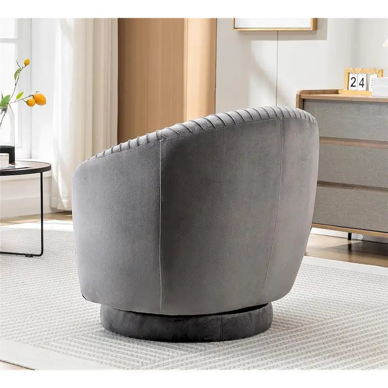 Contemporary Velvet Swivel Barrel Chair with 360 Spin Capability Round Accent One-Seater Sofa