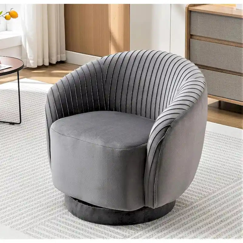 Contemporary Velvet Swivel Barrel Chair with 360 Spin Capability Round Accent One-Seater Sofa