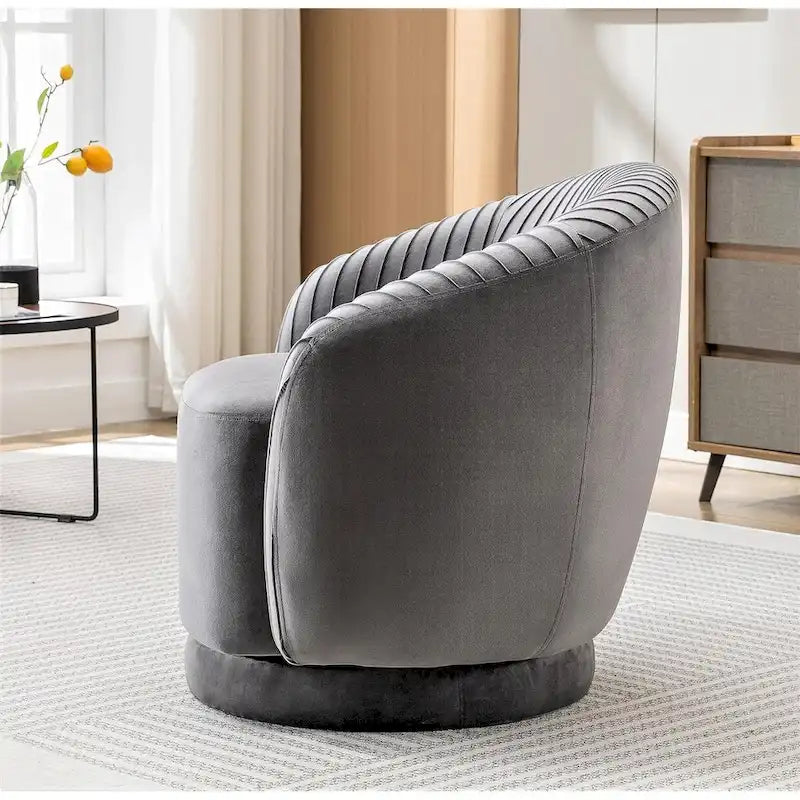 Contemporary Velvet Swivel Barrel Chair with 360 Spin Capability Round Accent One-Seater Sofa