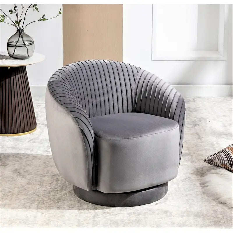 Contemporary Velvet Swivel Barrel Chair with 360 Spin Capability Round Accent One-Seater Sofa