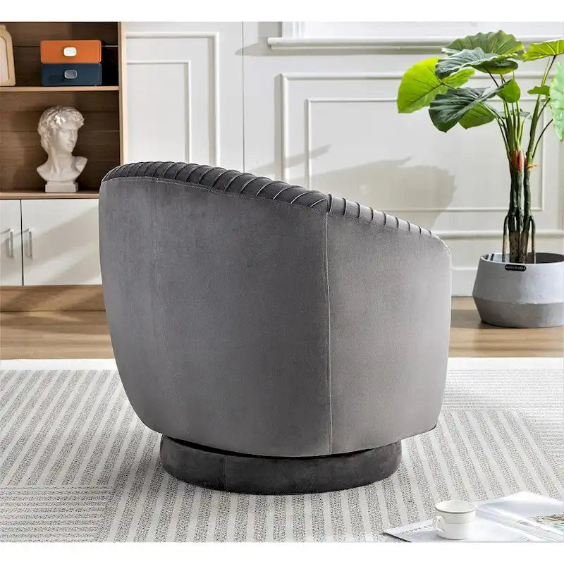 Contemporary Velvet Swivel Barrel Chair with 360 Spin Capability Round Accent One-Seater Sofa