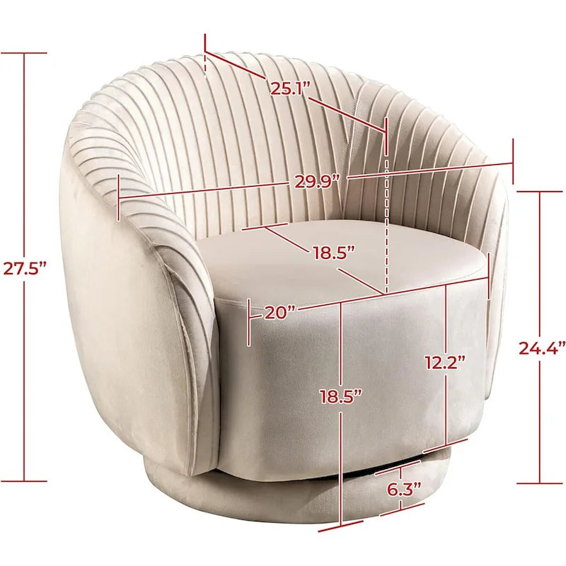 Contemporary Velvet Swivel Barrel Chair with 360 Spin Capability Round Accent One-Seater Sofa