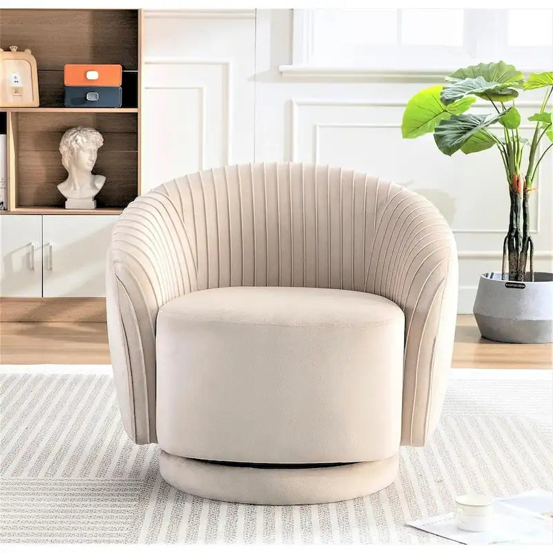 Contemporary Velvet Swivel Barrel Chair with 360 Spin Capability Round Accent One-Seater Sofa