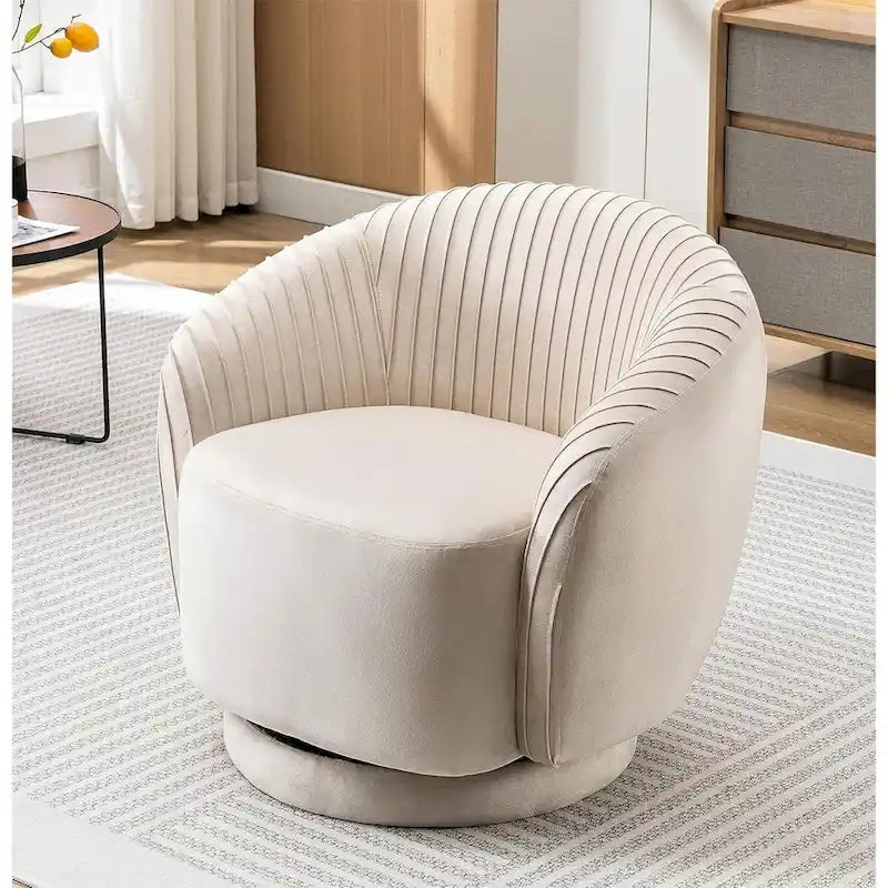 Contemporary Velvet Swivel Barrel Chair with 360 Spin Capability Round Accent One-Seater Sofa