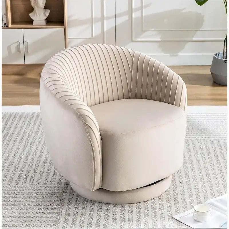 Contemporary Velvet Swivel Barrel Chair with 360 Spin Capability Round Accent One-Seater Sofa
